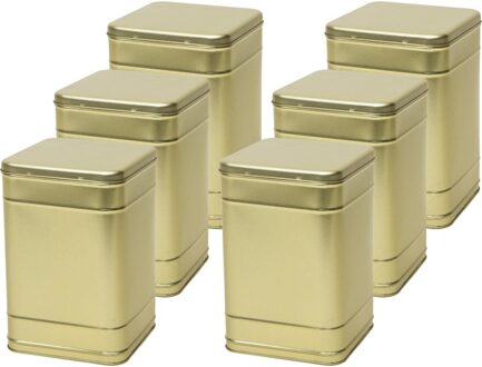 Vierkant opbergblik/bewaarblik - 6x - goud - 16 x 25 cm - Voorraadblikken - Voorraadbussen