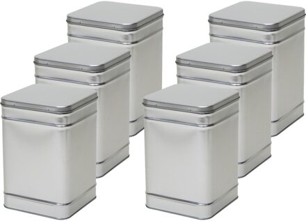 Vierkant opbergblik/bewaarblik - 6x - zilver - 14 x 21 cm - Voorraadblikken - Voorraadbussen