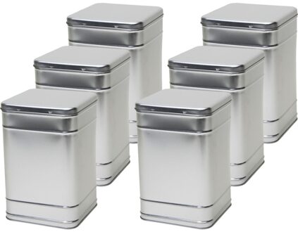 Vierkant opbergblik/bewaarblik - 6x - zilver - 16 x 25 cm - Voorraadblikken - Voorraadbussen