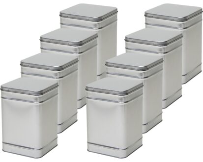 Vierkant opbergblik/bewaarblik - 8x - zilver - 14 x 21 cm - Voorraadblikken - Voorraadbussen
