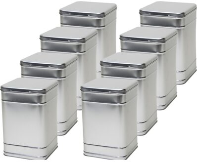 Vierkant opbergblik/bewaarblik - 8x - zilver - 16 x 25 cm - Voorraadblikken - Voorraadbussen