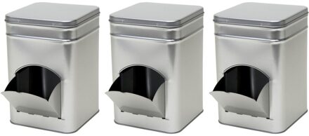 Vierkant opbergblik/bewaarblik met dispenser - 3x - zilver - 14 x 21 cm - Koffiecups/suikerklontjes