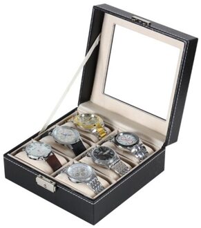 Vierkante 6 Slots Horloges Dozen Case Black Pu Lederen Horloge Organizer Houder Horloge Storage Case Verpakking Sieraden Dozen Watch doos