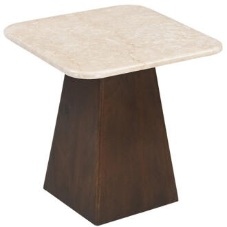 Vierkante Bijzettafel 'Margred' Marmer en mangohout, 45 x 45cm - 45 x 45 cm