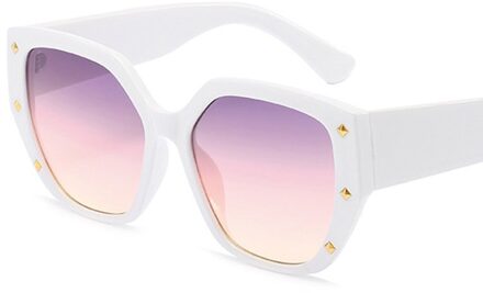 Vierkante Cat Eye Zonnebril Vrouwen Mode Reizen Retro Stijl Klinknagels Zonnebril voor Vrouw Goggles gafas zonnebril dames 7 wit paars