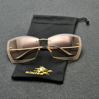 Vierkante Diamanten Frameloze Zonnebril Toevallige Zonnebril Vrouwen Man Randloze Clear Gekleurde Lens Bril FML bruin