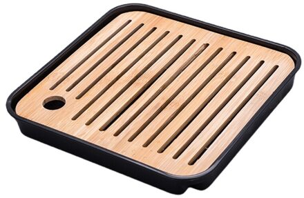 Vierkante Eenvoudige Droog Soak Thee Lade Milieuvriendelijke Houten Drainage Water Opslag Kung Fu Thee Board Tafel Kamer Ceremonie 8FF200291-zwart