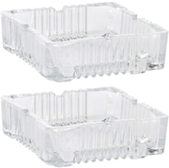 Vierkante glazen transparante asbak - 2x - 10 x 10 x 4 cm