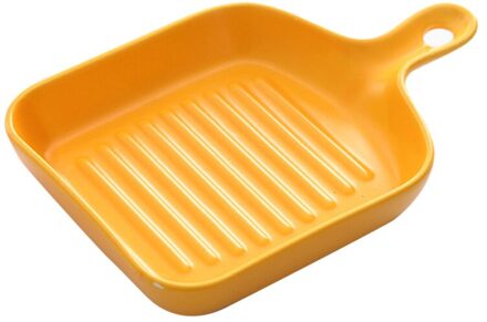 Vierkante Grill Plaat Antikleeflaag Resuable Schotel Drogen Lade Voedsel Transfer Met Korte Handvat (Zwart) geel