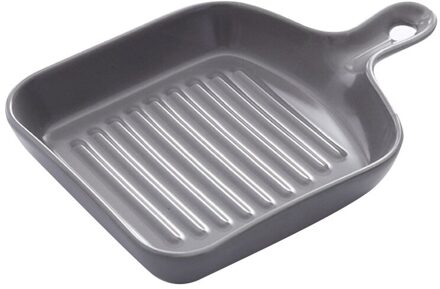 Vierkante Grill Plaat Antikleeflaag Resuable Schotel Drogen Lade Voedsel Transfer Met Korte Handvat (Zwart) grijs