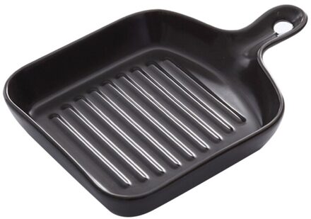 Vierkante Grill Plaat Antikleeflaag Resuable Schotel Drogen Lade Voedsel Transfer Met Korte Handvat (Zwart)