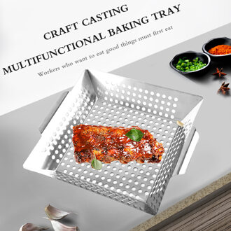 Vierkante Groente Grill Mand Groente Vis Vlees Garnalen Bbq Roker Grillen Mand Rvs