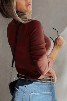 Vierkante Hals Gathered Top Donkerrood