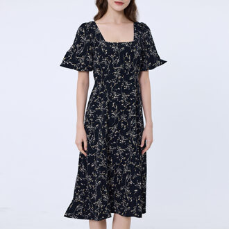 Vierkante halslijn Liberty print jurk - maat Zwart