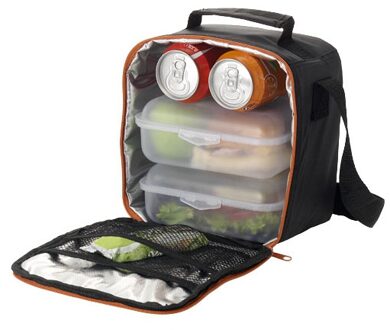 Vierkante koeltas zwart met oranje 6 liter