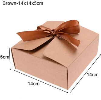 Vierkante Kraft Papier Doos Karton Pakket Valentijnsdag Snoep Opslag Dozen Met Linten bruin-14x14x5cm