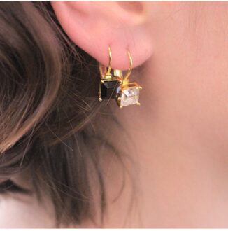 Vierkante oorbellen - Oostenrijks kristal Wit & Goud