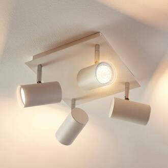 Vierkante plafondlamp Iluk, 4-lamps wit, chroom