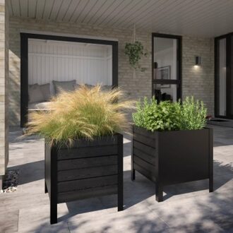Vierkante Plantenbak Hout Staal - Zwart Black