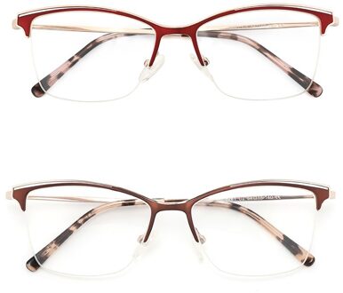 Vierkante Retro Vrouwen Bril Cat Eye Semi- Rimless Optische Recept Brillen Frame Voor Vrouwen Grade Computer Nep Bril bruin rood