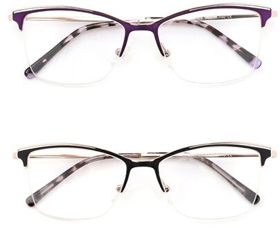 Vierkante Retro Vrouwen Bril Cat Eye Semi- Rimless Optische Recept Brillen Frame Voor Vrouwen Grade Computer Nep Bril zwart paars