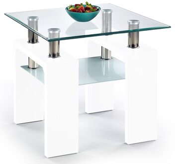 Vierkante salontafel Diana 60x55x60 cm breed in wit Wit,Transparant