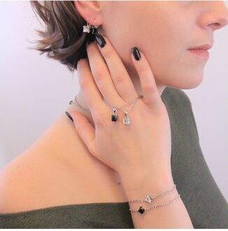 Vierkante sets - Oostenrijks kristal Zwart en zilver - One Size