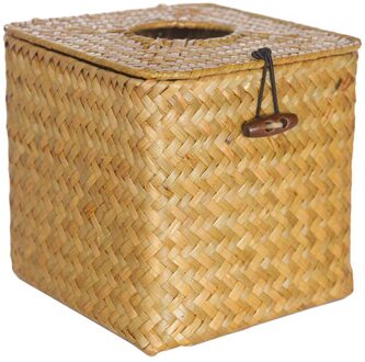 Vierkante Tissue Box Cover Tissue Houder Zeewier Hand Geweven Papier Handdoek Servet Dispenser Voor Thuis Restaurant geel