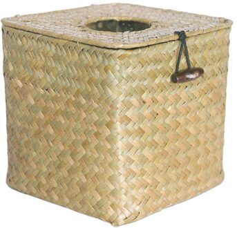 Vierkante Tissue Box Cover Tissue Houder Zeewier Hand Geweven Papier Handdoek Servet Dispenser Voor Thuis Restaurant wit