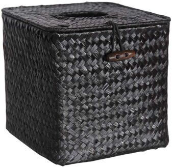 Vierkante Tissue Box Cover Tissue Houder Zeewier Hand Geweven Papier Handdoek Servet Dispenser Voor Thuis Restaurant zwart