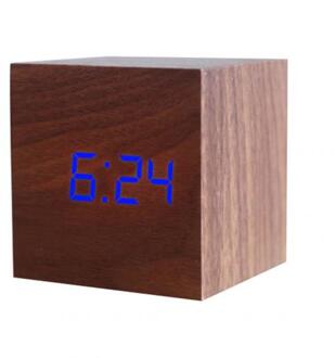 Vierkante Wekker Led Houten Horloge Tafel Voice Control Digitale Hout Despertador Usb/Aaa Aangedreven Elektronische Desktop Klokken bruin blauw Figure