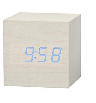 Vierkante Wekker Led Houten Horloge Tafel Voice Control Digitale Hout Despertador Usb/Aaa Aangedreven Elektronische Desktop Klokken wit blauw Figure
