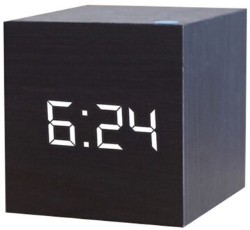 Vierkante Wekker Led Houten Horloge Tafel Voice Control Digitale Hout Despertador Usb/Aaa Aangedreven Elektronische Desktop Klokken zwart wit Figure