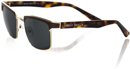 Vierkante Zonnebril Met Leren Montuur Zwart