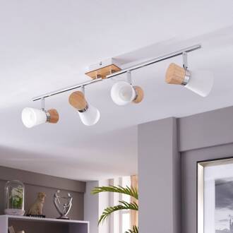 Vierpits houten plafond spot Vivica wit, licht hout, chroom