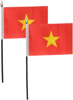 Vietnam - 2x - mini vlaggetje van 10 x 15 cm op stokje - Landen vlag - H27 cm