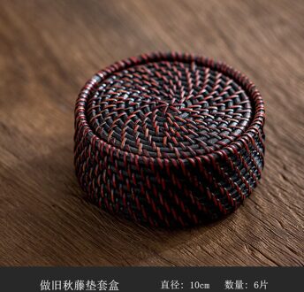 Vietnam Herfst Rotan Cup Mat Set Thee Mat Bekerhouder Thee Set Ijzeren Pot Warmte-isolatie Mat Pot Mat Cup mat BB 6 stuk 8cm suit