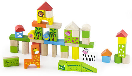 Viga Toys Blokkenset Dierentuin 50 Stuks Multicolor