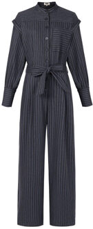 Vigan jumpsuit gestreept schouderdetails en strikceintuur - maat S Grijs