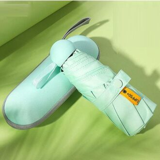 Vijf-Holding Parasol Bescherming Uv Opvouwbare Paraplu Vrouwelijke Zonnescherm Regen Tweeërlei Gebruik Capsule Compact Draagbare pocket Licht Groen
