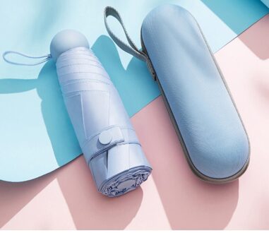Vijf-Holding Parasol Bescherming Uv Opvouwbare Paraplu Vrouwelijke Zonnescherm Regen Tweeërlei Gebruik Capsule Compact Draagbare pocket lucht blauw