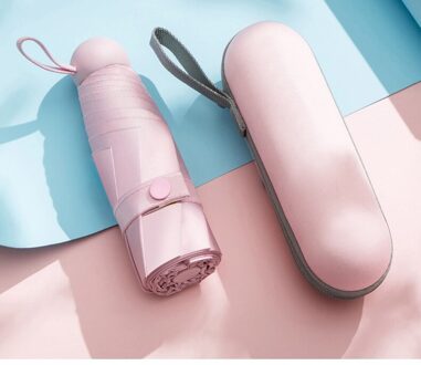 Vijf-Holding Parasol Bescherming Uv Opvouwbare Paraplu Vrouwelijke Zonnescherm Regen Tweeërlei Gebruik Capsule Compact Draagbare pocket Roze