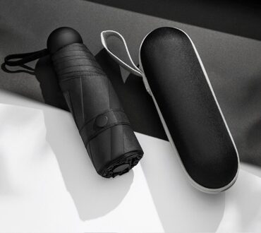 Vijf-Holding Parasol Bescherming Uv Opvouwbare Paraplu Vrouwelijke Zonnescherm Regen Tweeërlei Gebruik Capsule Compact Draagbare pocket zwart