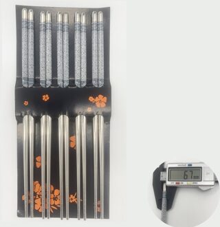 Vijf Paar 22Cm Metalen Antislip Retro Blauw Wit Porselein Patroon Roestvrij Staal Eetstokjes Jdz Sushi Sticks handig 22.5CM-5paar--Qinghua