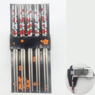 Vijf Paar 22Cm Metalen Antislip Retro Blauw Wit Porselein Patroon Roestvrij Staal Eetstokjes Jdz Sushi Sticks handig 22.5CM-5paar--Rose1