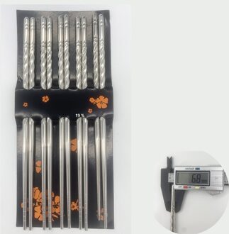 Vijf Paar 22Cm Metalen Antislip Retro Blauw Wit Porselein Patroon Roestvrij Staal Eetstokjes Jdz Sushi Sticks handig 22.CM-5paar--Luowen 2