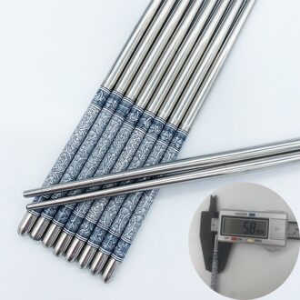 Vijf Paar 22Cm Metalen Antislip Retro Blauw Wit Porselein Patroon Roestvrij Staal Eetstokjes Jdz Sushi Sticks handig 22CM-5paar--Qinghua