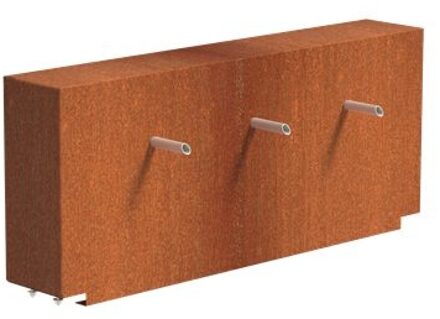 Vijvermuur cortenstaal vast 150 x 25 x 60 cm, 3x pijp