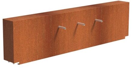 Vijvermuur cortenstaal vast 250 x 25 x 60 cm, 3x pijp