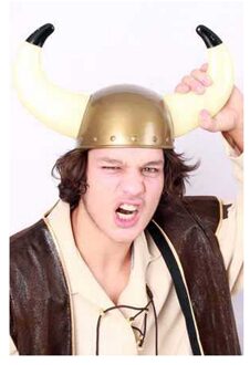 Viking helm - 4x stuks - goud - volwassenen - 57 cm - plastic - met hoorns - krijgers - Carnaval